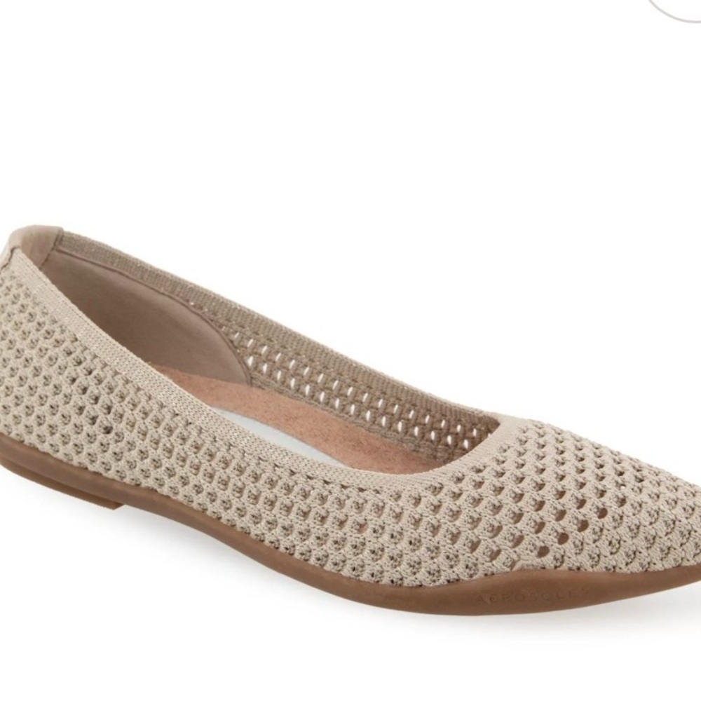 Aerosoles Danielle Knit Ballet Flats Pointed Toe Gold  Mesh Comfort Shoes 10